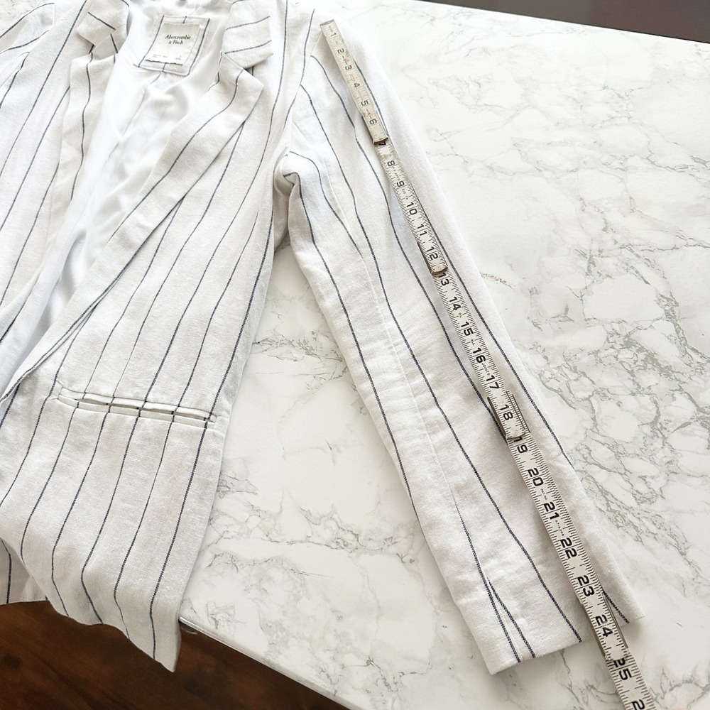 Abercrombie & Fitch Linen Pinstripe Long Sleeve White Blazer Womens Size Small - Picture 13 of 14